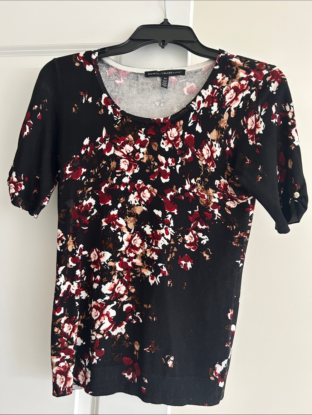 WHBM Short Sleeve Floral Sweater, Size XS